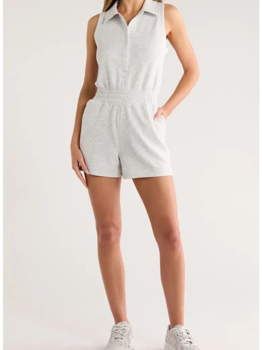 NWT Yogalicious Heather Grey scuba polo sleeveless Romper S
